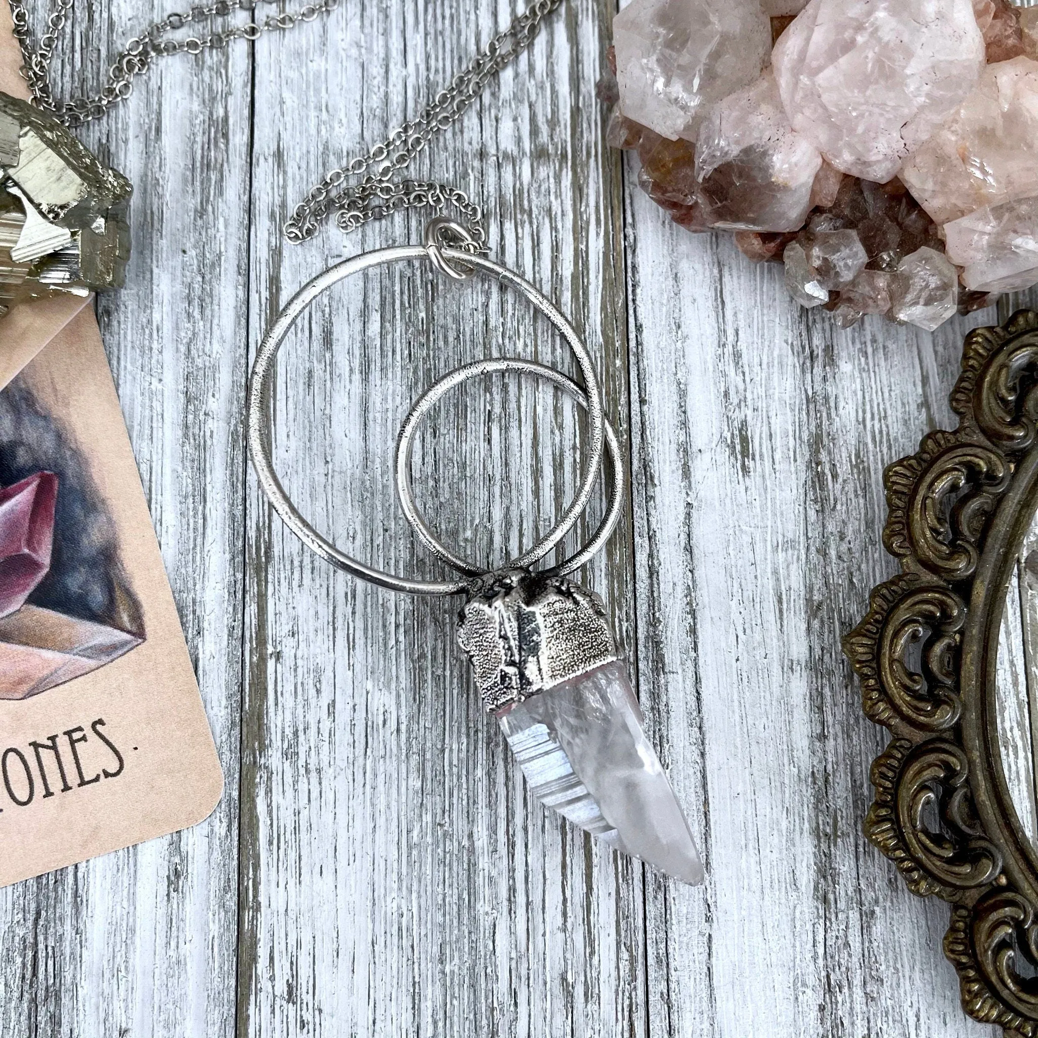 Raw Clear Quartz Crystal Necklace in Fine Silver / Bohemian Jewelry Gift for her