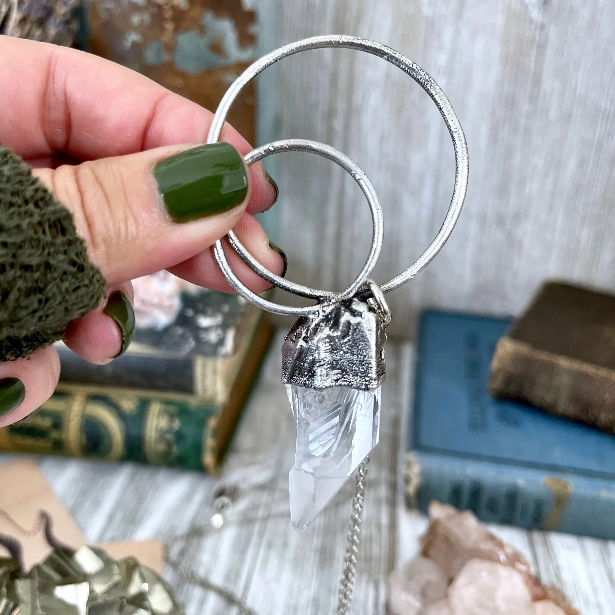 Raw Clear Quartz Crystal Necklace in Fine Silver / Bohemian Jewelry Gift for her