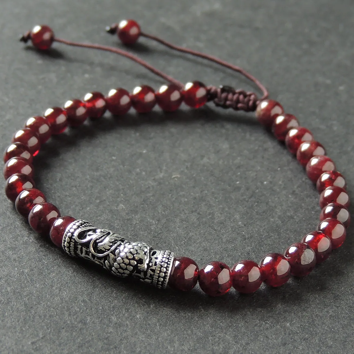 Red Garnet Braided Bracelet with Sterling Silver Dragon Charm Men & Women Handmade Protection Positivity Jewelry for Base Chakra