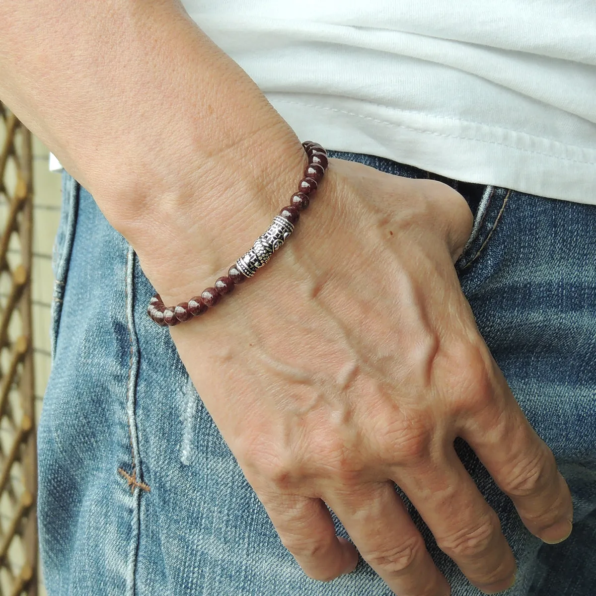 Red Garnet Braided Bracelet with Sterling Silver Dragon Charm Men & Women Handmade Protection Positivity Jewelry for Base Chakra