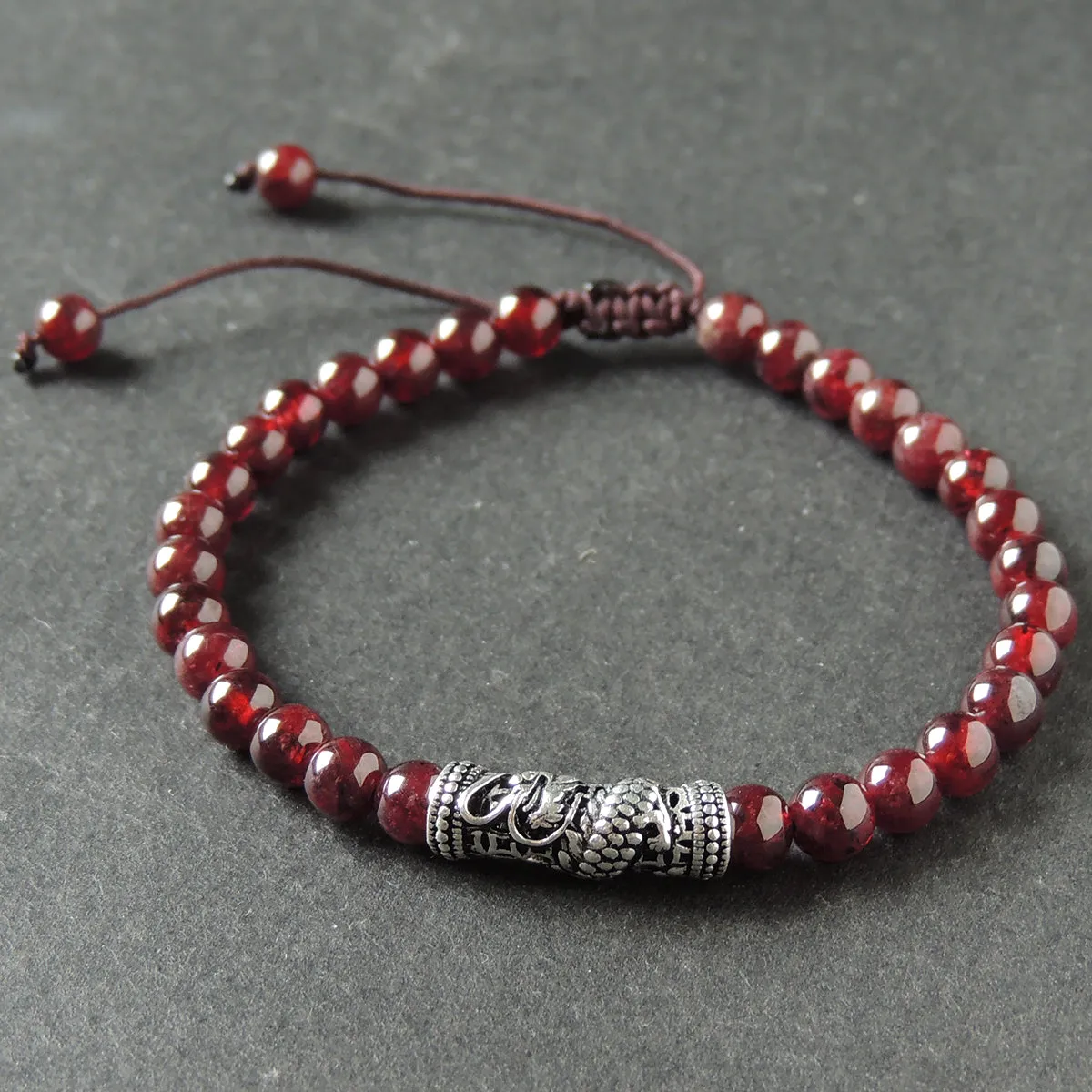 Red Garnet Braided Bracelet with Sterling Silver Dragon Charm Men & Women Handmade Protection Positivity Jewelry for Base Chakra