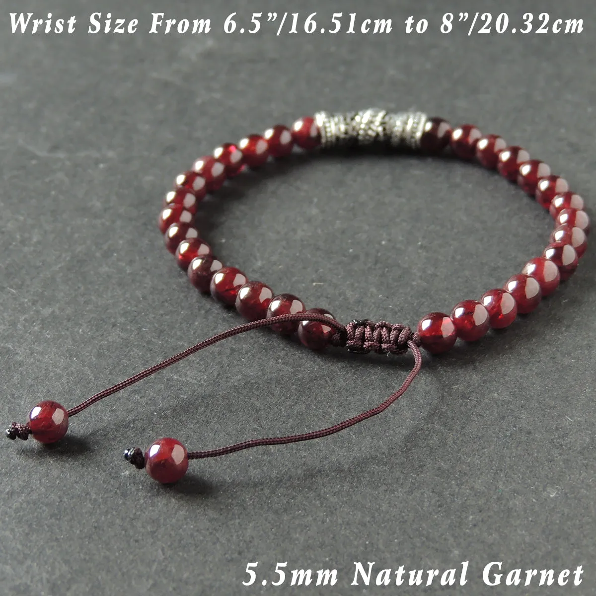 Red Garnet Braided Bracelet with Sterling Silver Dragon Charm Men & Women Handmade Protection Positivity Jewelry for Base Chakra