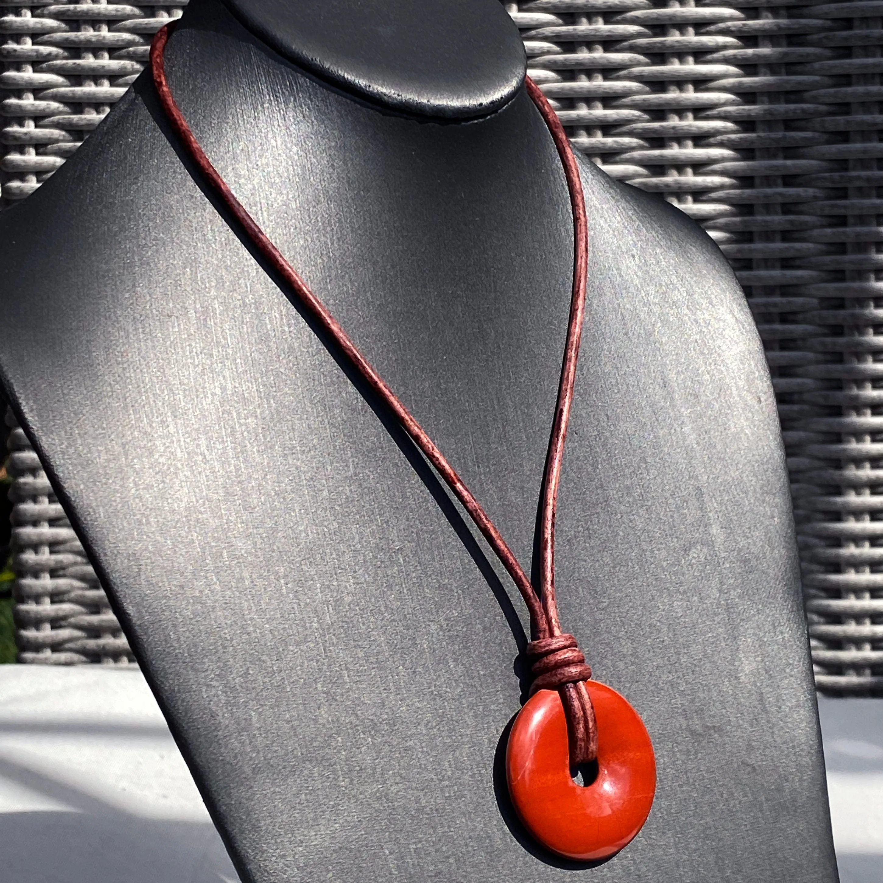 Red Jasper gemstone Leather Necklace