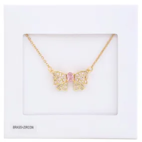 Rhinestone Bow Metal Necklace