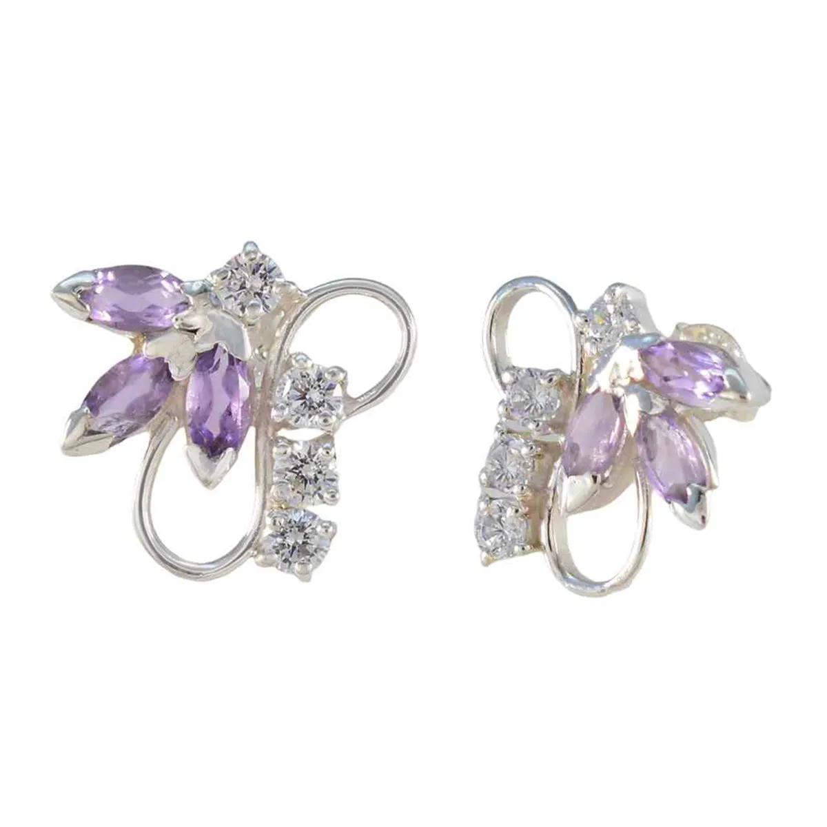 Riyo Aesthetic Sterling Silver Earring For Wife Amethyst Earring Bezel Setting Purple Earring Stud Earring