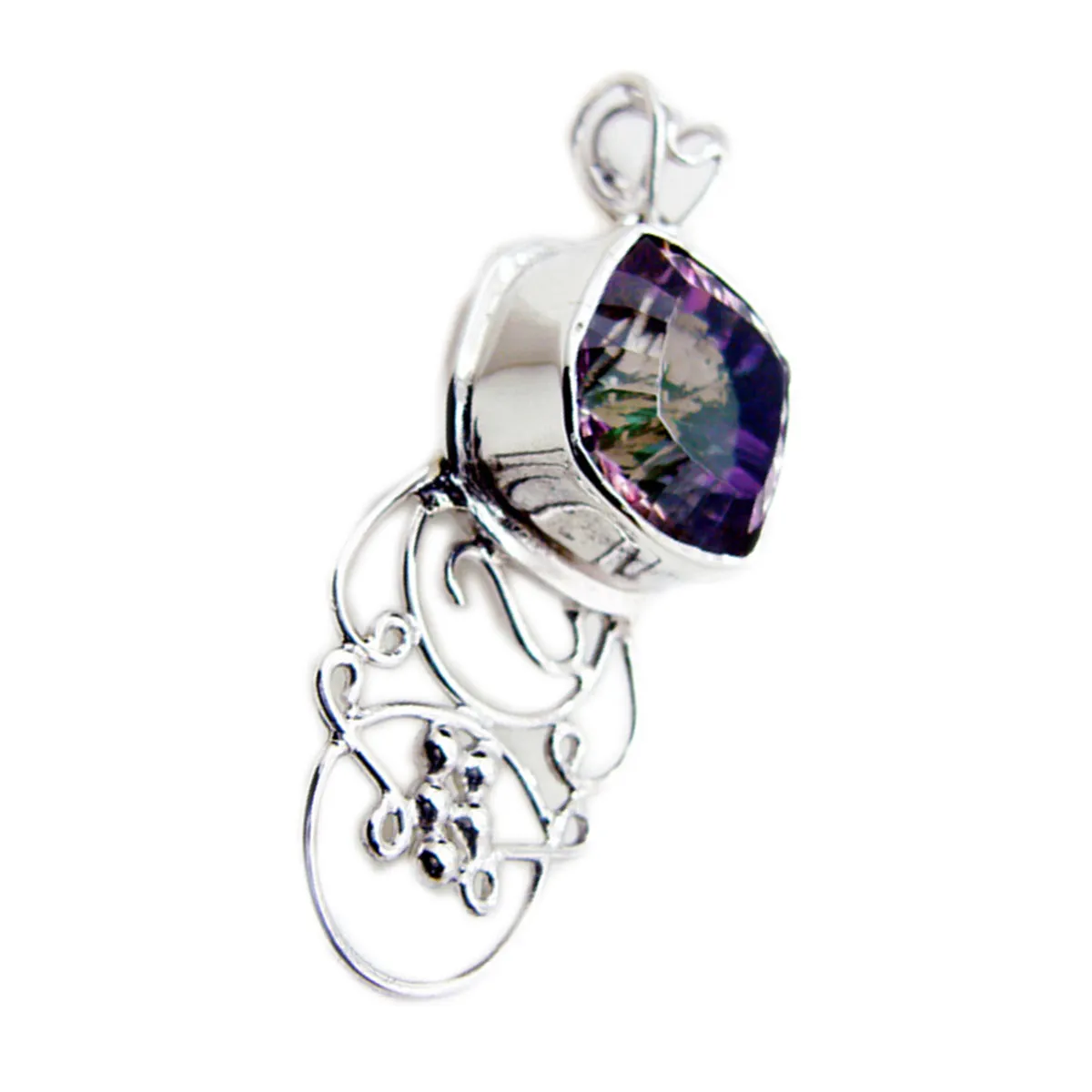 Riyo Alluring Gemstone Cushion Faceted Multi Color Mystic Quartz 1162 Sterling Silver Pendant Gift For Good Friday