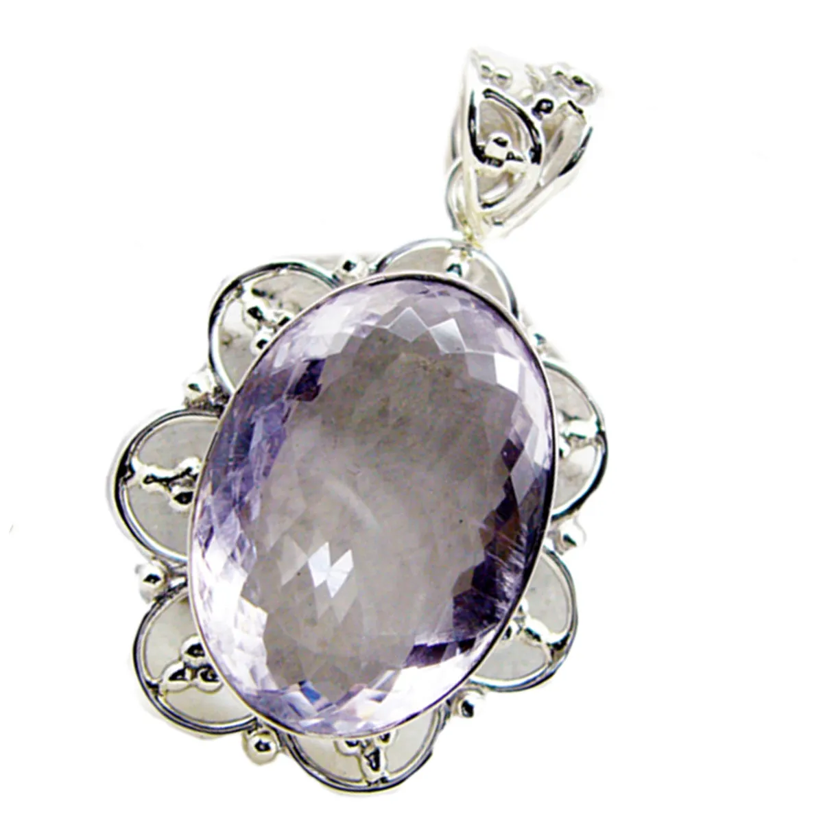 Riyo Appealing Gems Oval Checker Purple Amethyst Solid Silver Pendant Gift For Wedding