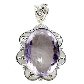 Riyo Appealing Gems Oval Checker Purple Amethyst Solid Silver Pendant Gift For Wedding