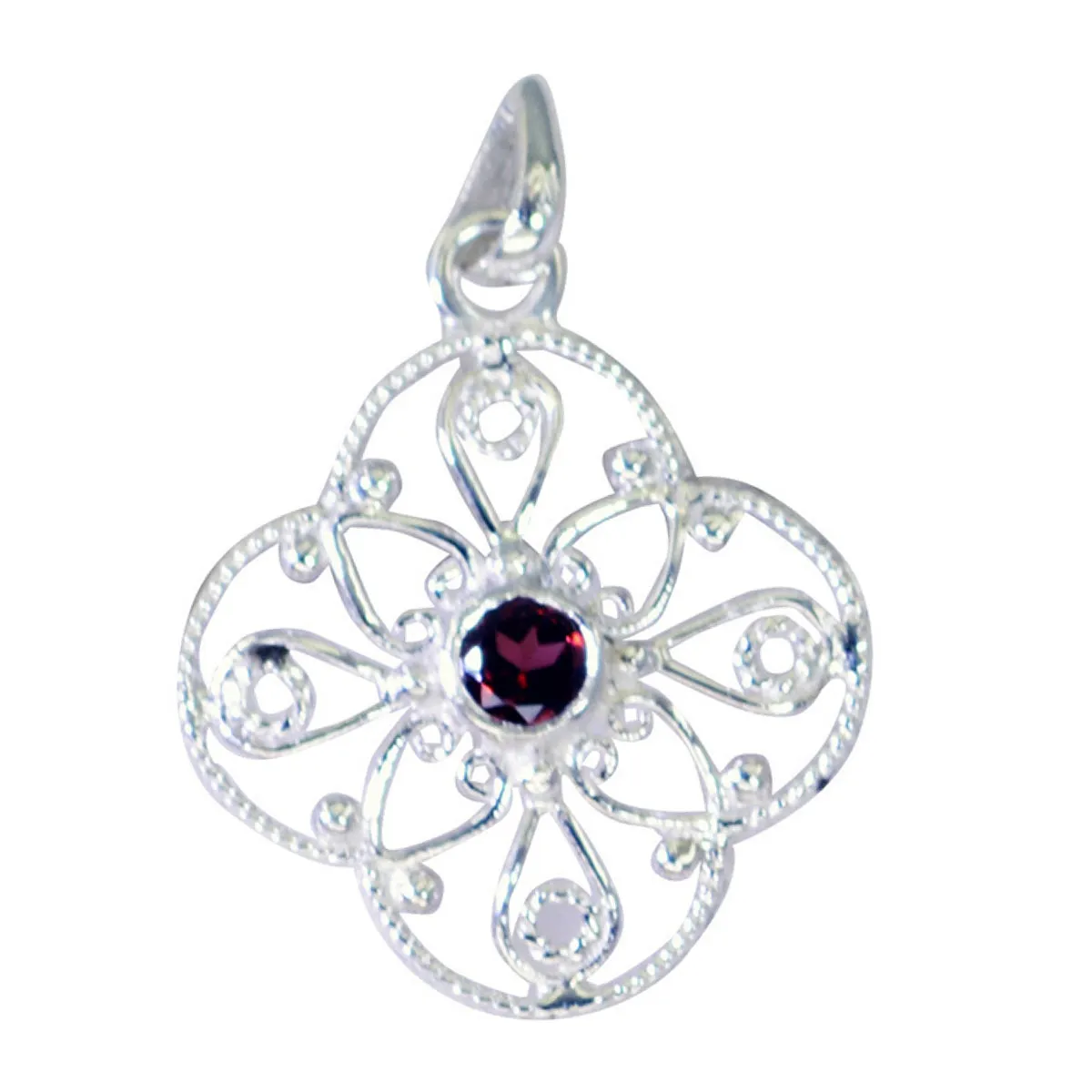 Riyo Appealing Gems Round Faceted Red Garnet Silver Pendant Gift For Boxing Day