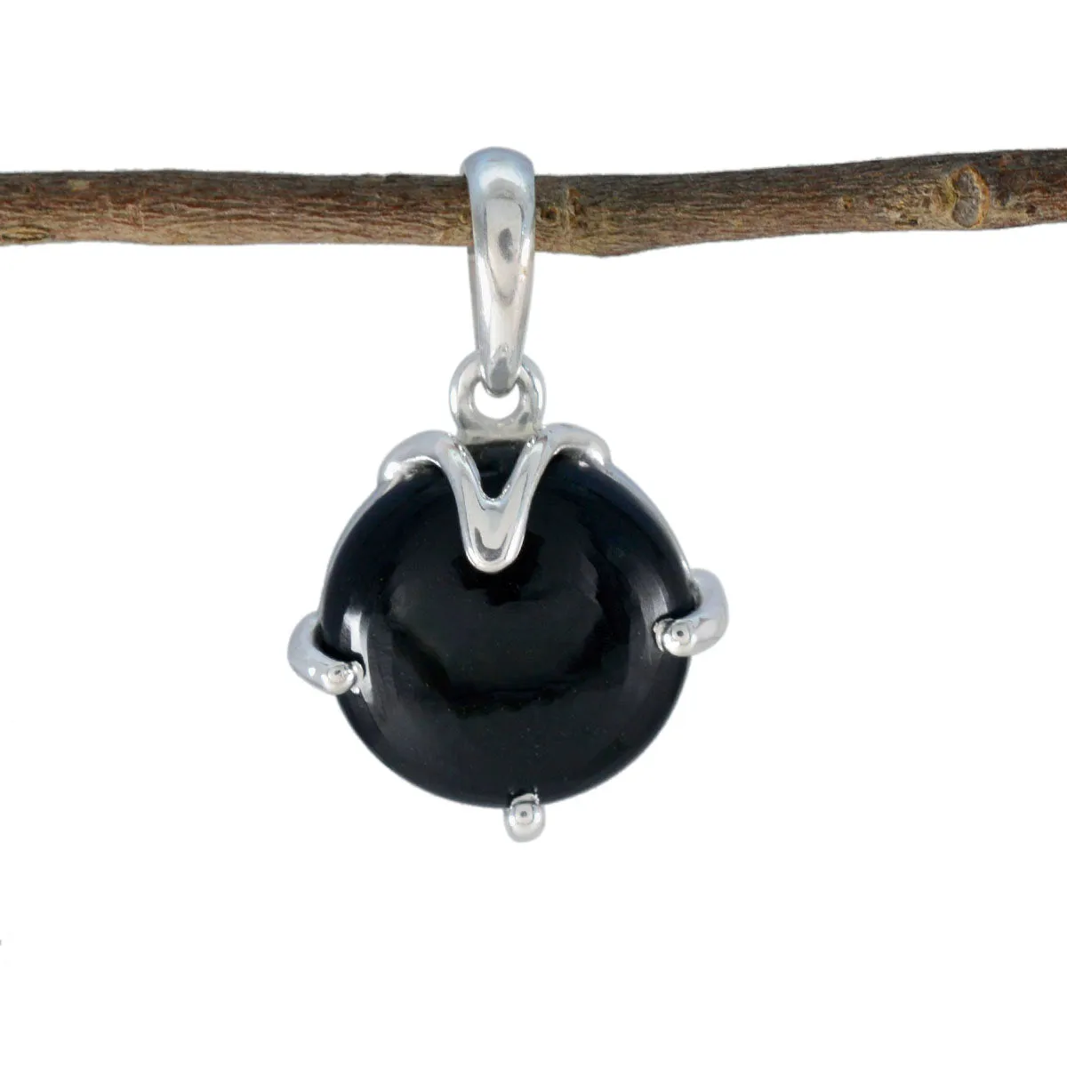 Riyo Appealing Gemstone Round Cabochon Black Black Onyx 987 Sterling Silver Pendant Gift For Teachers Day