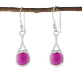 Riyo Arresting 925 Sterling Silver Earring For Damsel Indian Ruby Earring Bezel Setting Red Earring Dangle Earring