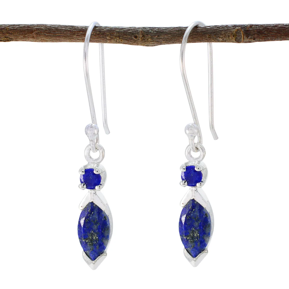 Riyo Attractive 925 Sterling Silver Earring For Femme Lapis Lazuli Earring Bezel Setting Blue Earring Dangle Earring