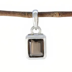 Riyo Beaut Gems Octagon Faceted Brown Smoky Quartz Silver Pendant Gift For Sister