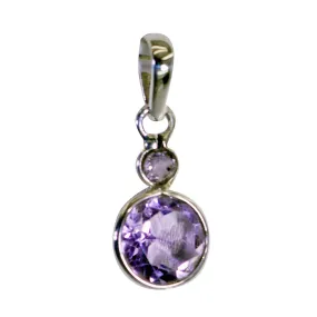 Riyo Beaut Gemstone Multi Faceted Purple Amethyst Sterling Silver Pendant Gift For Friend