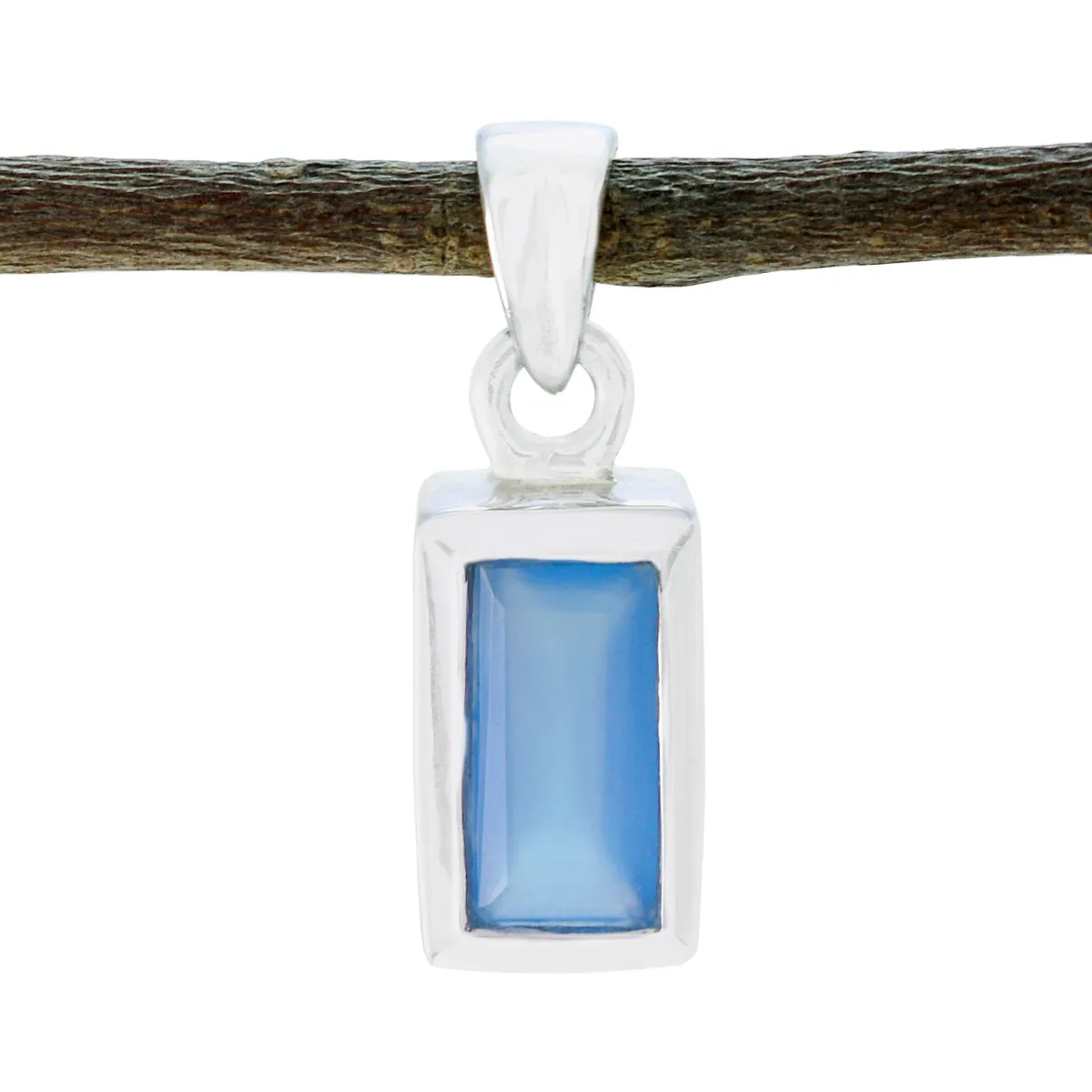 Riyo Beddable Gemstone Baguette Faceted Aqua Aqua Chalcedony 969 Sterling Silver Pendant Gift For Birthday