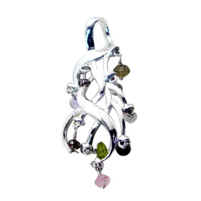 Riyo Beddable Gemstone Multi Faceted Multi Color Multi Stone Sterling Silver Pendant Gift For Handmade