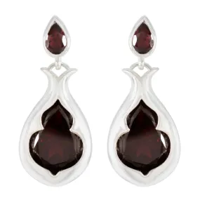 Riyo Beddable Sterling Silver Earring For Femme Garnet Earring Bezel Setting Red Earring Stud Earring