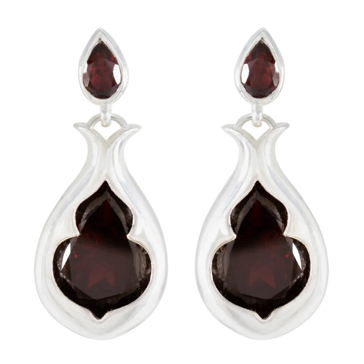 Riyo Beddable Sterling Silver Earring For Femme Garnet Earring Bezel Setting Red Earring Stud Earring