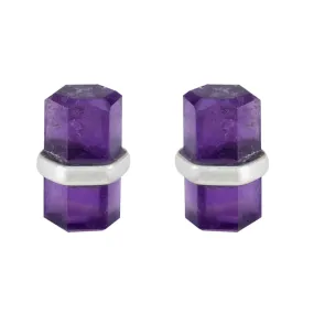 Riyo Beguiling Sterling Silver Earring For Sister Amethyst Earring Bezel Setting Purple Earring Stud Earring