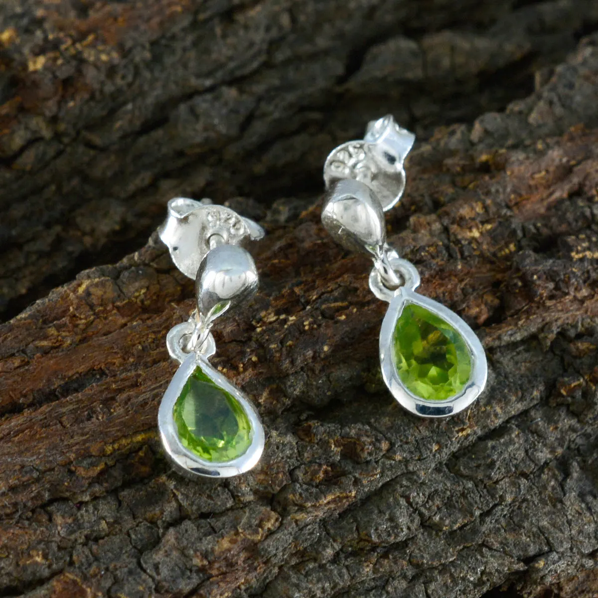 Riyo Beguiling Sterling Silver Earring For Wife Peridot Earring Bezel Setting Green Earring Stud Earring