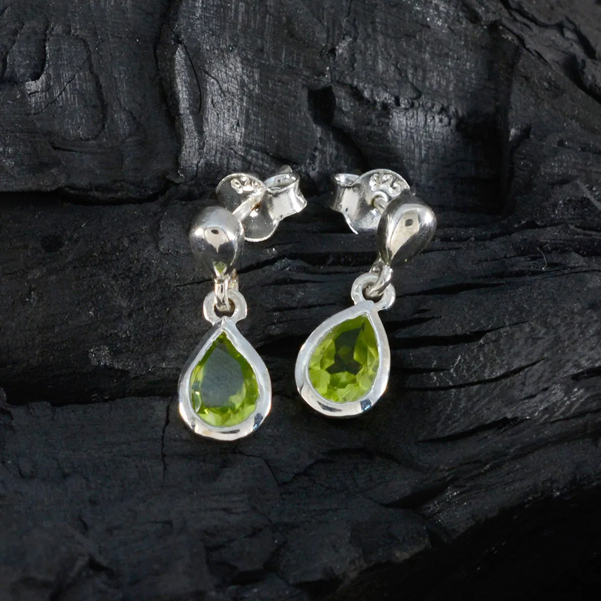 Riyo Beguiling Sterling Silver Earring For Wife Peridot Earring Bezel Setting Green Earring Stud Earring