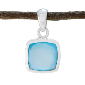 Riyo Bewitching Gems Cushion Faceted Aqua Aqua Chalcedony Solid Silver Pendant Gift For Easter Sunday