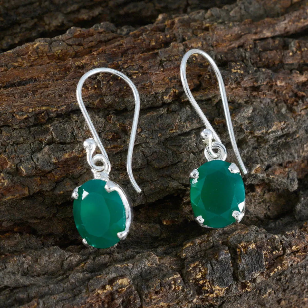 Riyo Bonny 925 Sterling Silver Earring For Demoiselle Green Onyx Earring Bezel Setting Green Earring Dangle Earring