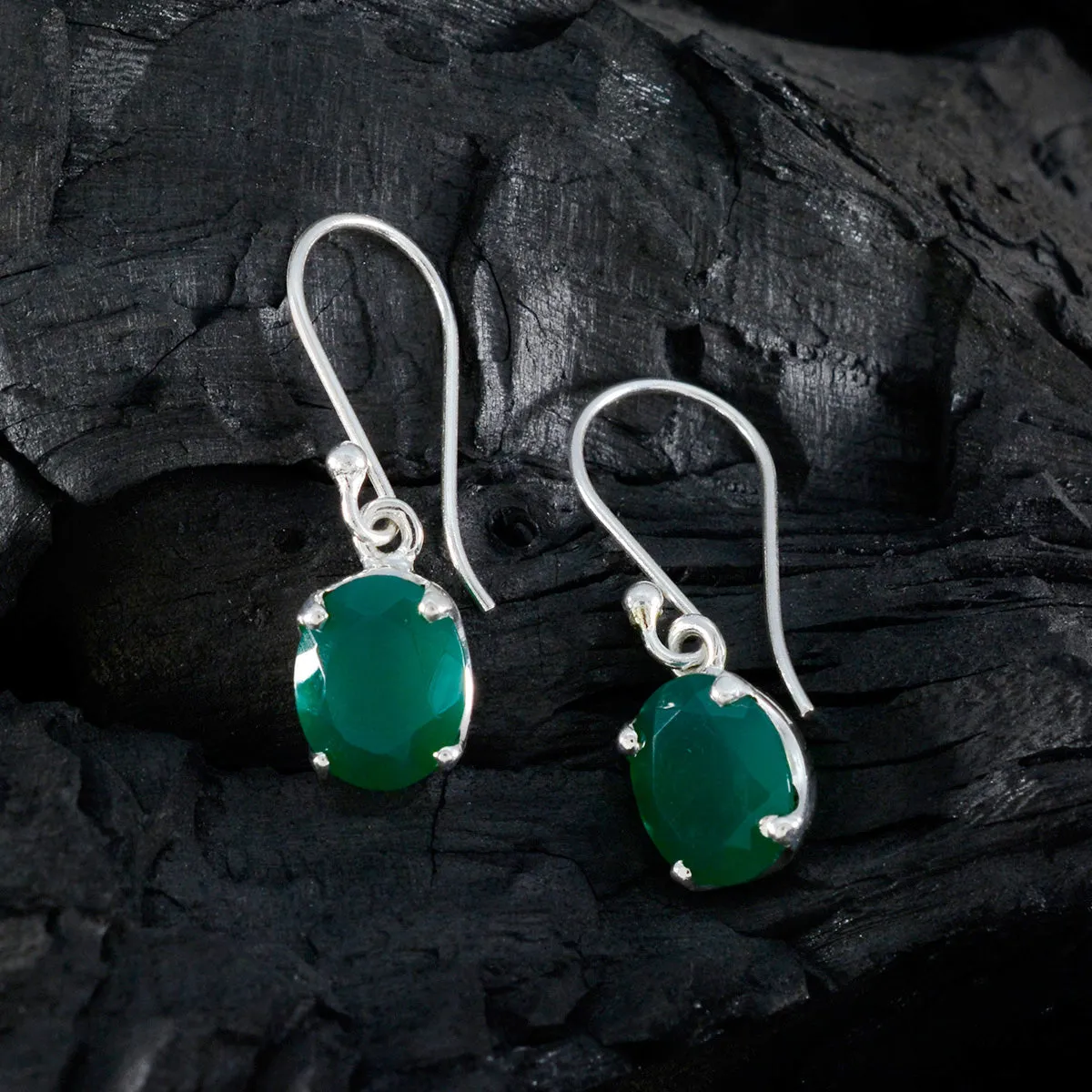 Riyo Bonny 925 Sterling Silver Earring For Demoiselle Green Onyx Earring Bezel Setting Green Earring Dangle Earring