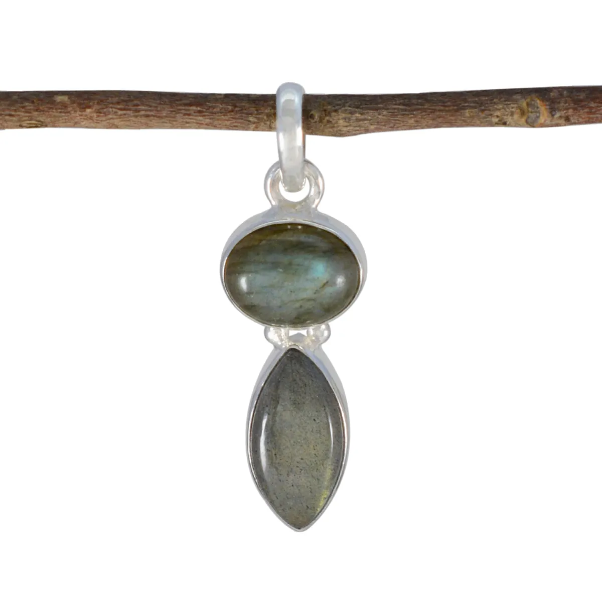 Riyo Bonny Gems Multi Cabochon Gray Labradorite Solid Silver Pendant Gift For Anniversary