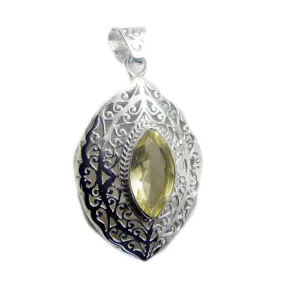 Riyo Charming Gems Marquise Faceted Yellow Lemon Quartz Silver Pendant Gift For Wife