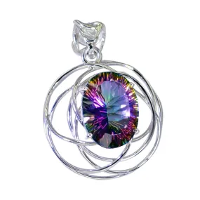 Riyo Charming Gems Oval Faceted Multi Color Mystic Quartz Solid Silver Pendant Gift For Wedding