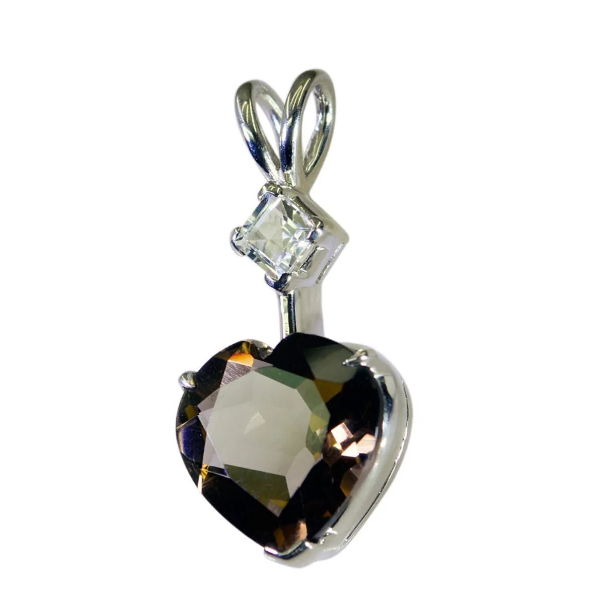 Riyo Cute Gems Heart Faceted Brown Smoky Quartz Silver Pendant Gift For Engagement