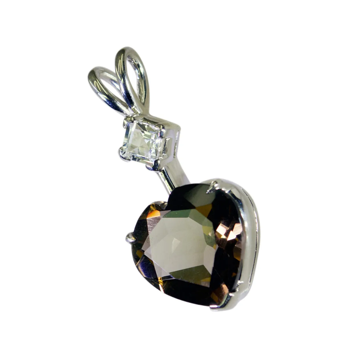 Riyo Cute Gems Heart Faceted Brown Smoky Quartz Silver Pendant Gift For Engagement