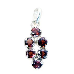 Riyo Decorative Gems Round Faceted Red Garnet Solid Silver Pendant Gift For Anniversary