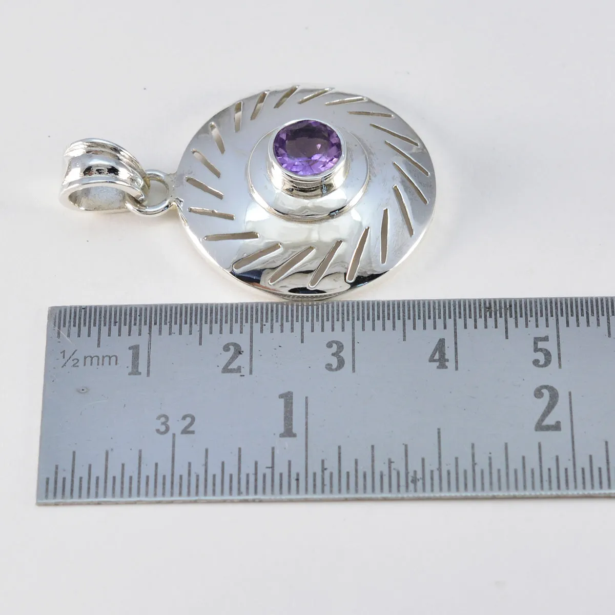 Riyo Delightful Gems Round Faceted Purple Amethyst Silver Pendant Gift For Wife