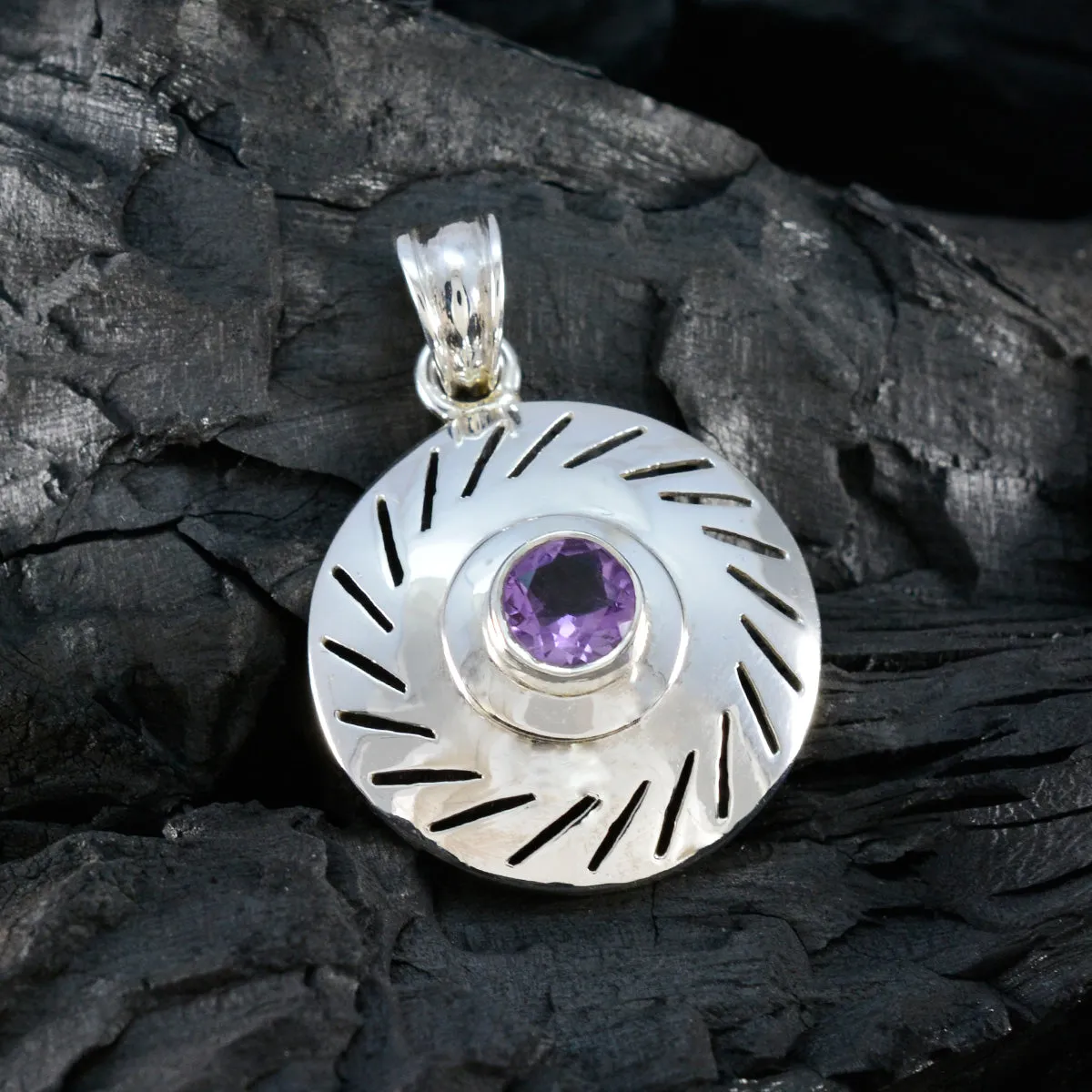 Riyo Delightful Gems Round Faceted Purple Amethyst Silver Pendant Gift For Wife