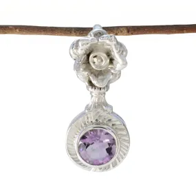 Riyo Delightful Gemstone Round Faceted Purple Amethyst Sterling Silver Pendant Gift For Handmade