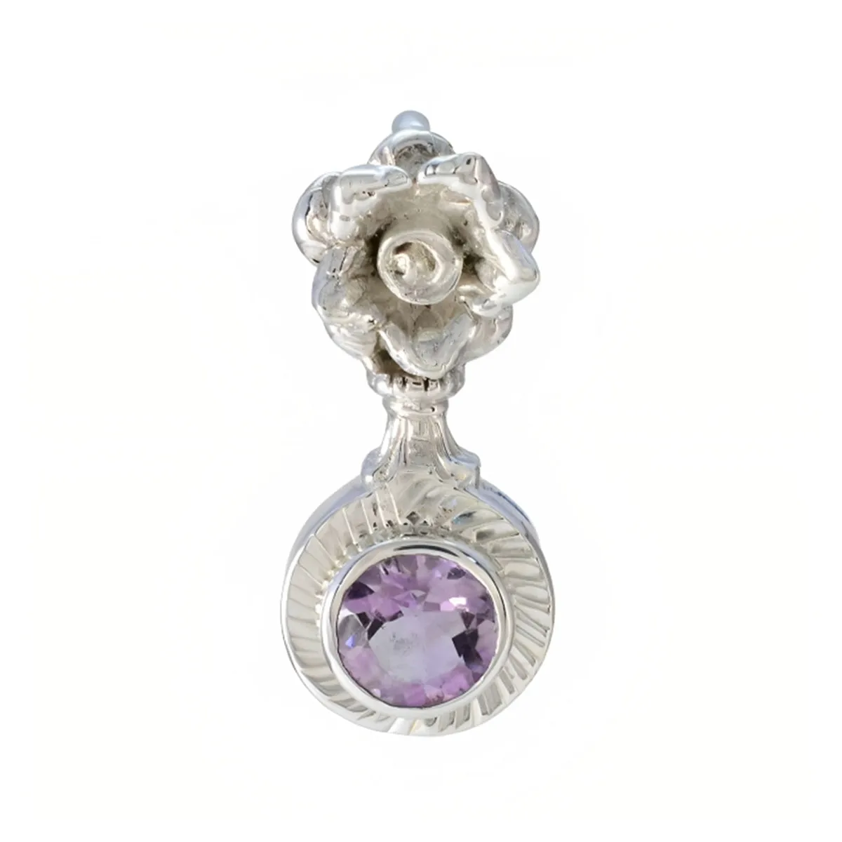 Riyo Delightful Gemstone Round Faceted Purple Amethyst Sterling Silver Pendant Gift For Handmade