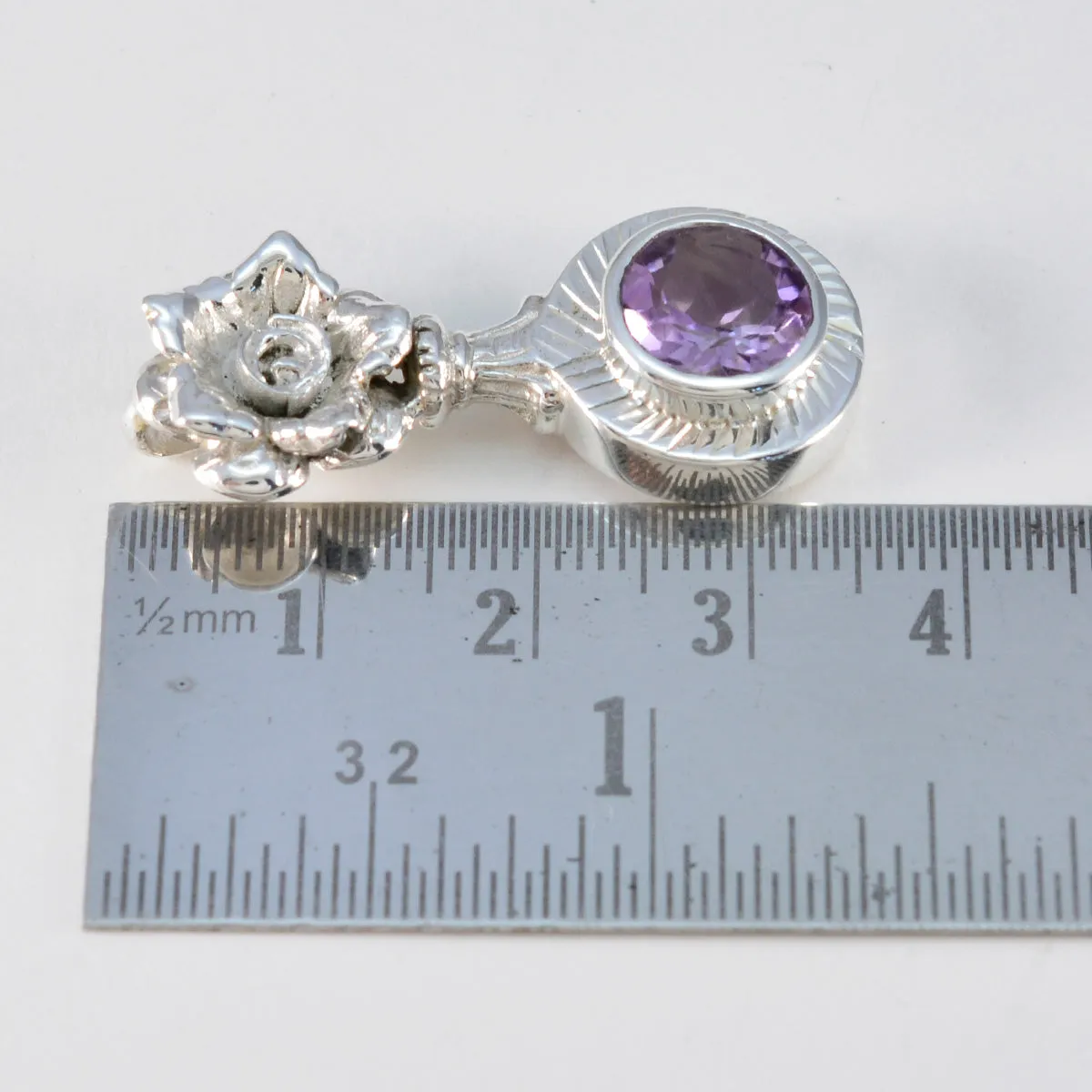 Riyo Delightful Gemstone Round Faceted Purple Amethyst Sterling Silver Pendant Gift For Handmade