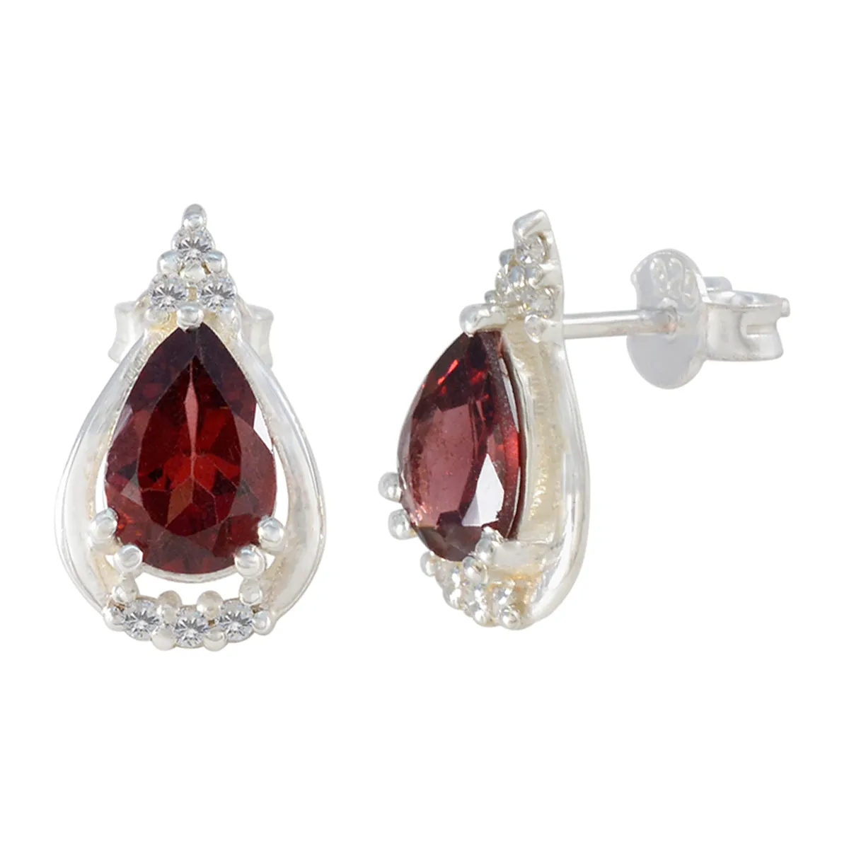 Riyo Delightful Sterling Silver Earring For Lady Garnet Earring Bezel Setting Red Earring Stud Earring