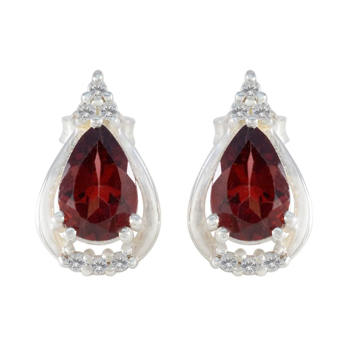 Riyo Delightful Sterling Silver Earring For Lady Garnet Earring Bezel Setting Red Earring Stud Earring