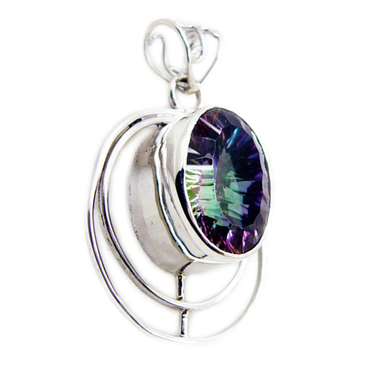 Riyo Engaging Gems Oval Faceted Multi Color Mystic Quartz Silver Pendant Gift For Sister