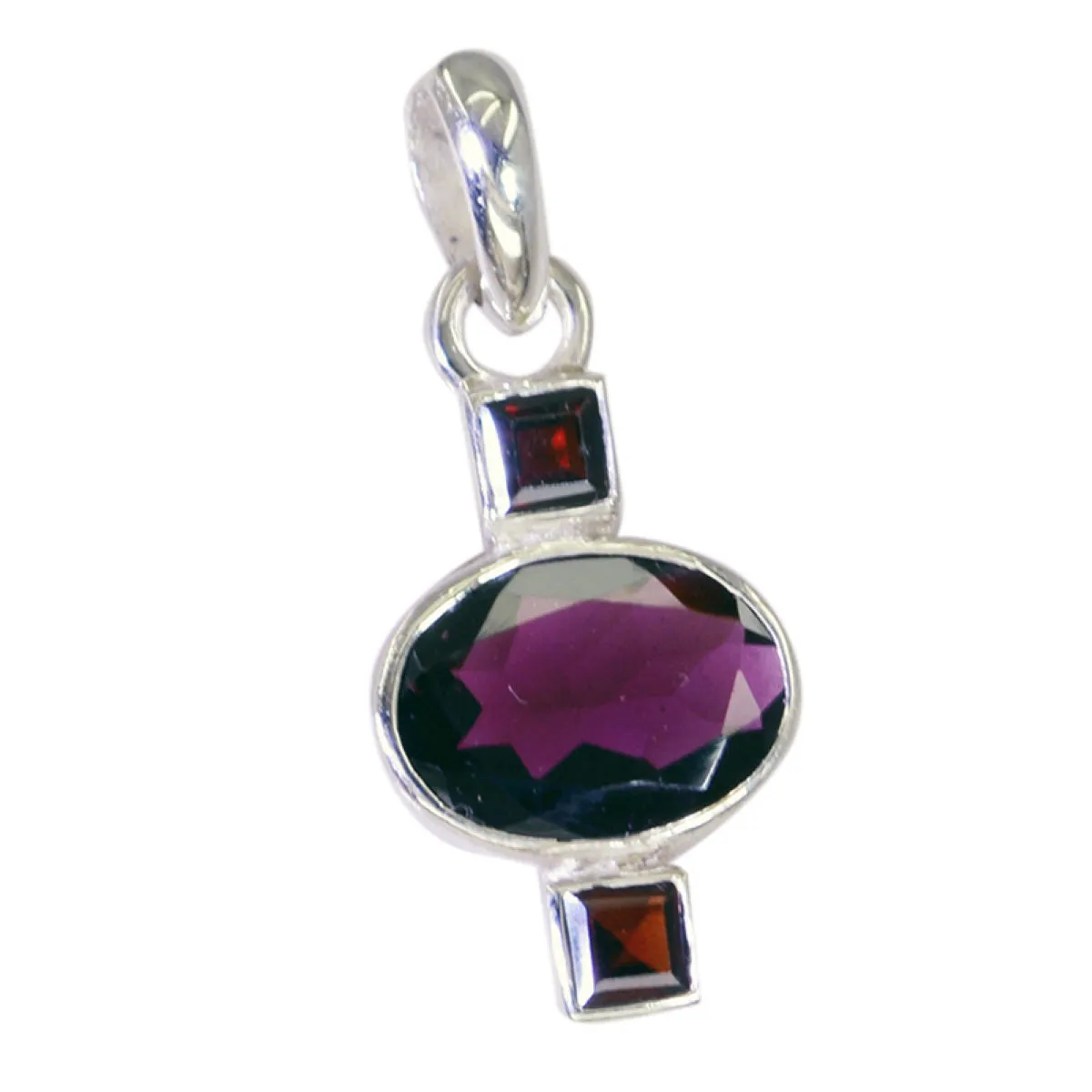 Riyo Engaging Gemstone Multi Faceted Red Garnet Sterling Silver Pendant Gift For Christmas