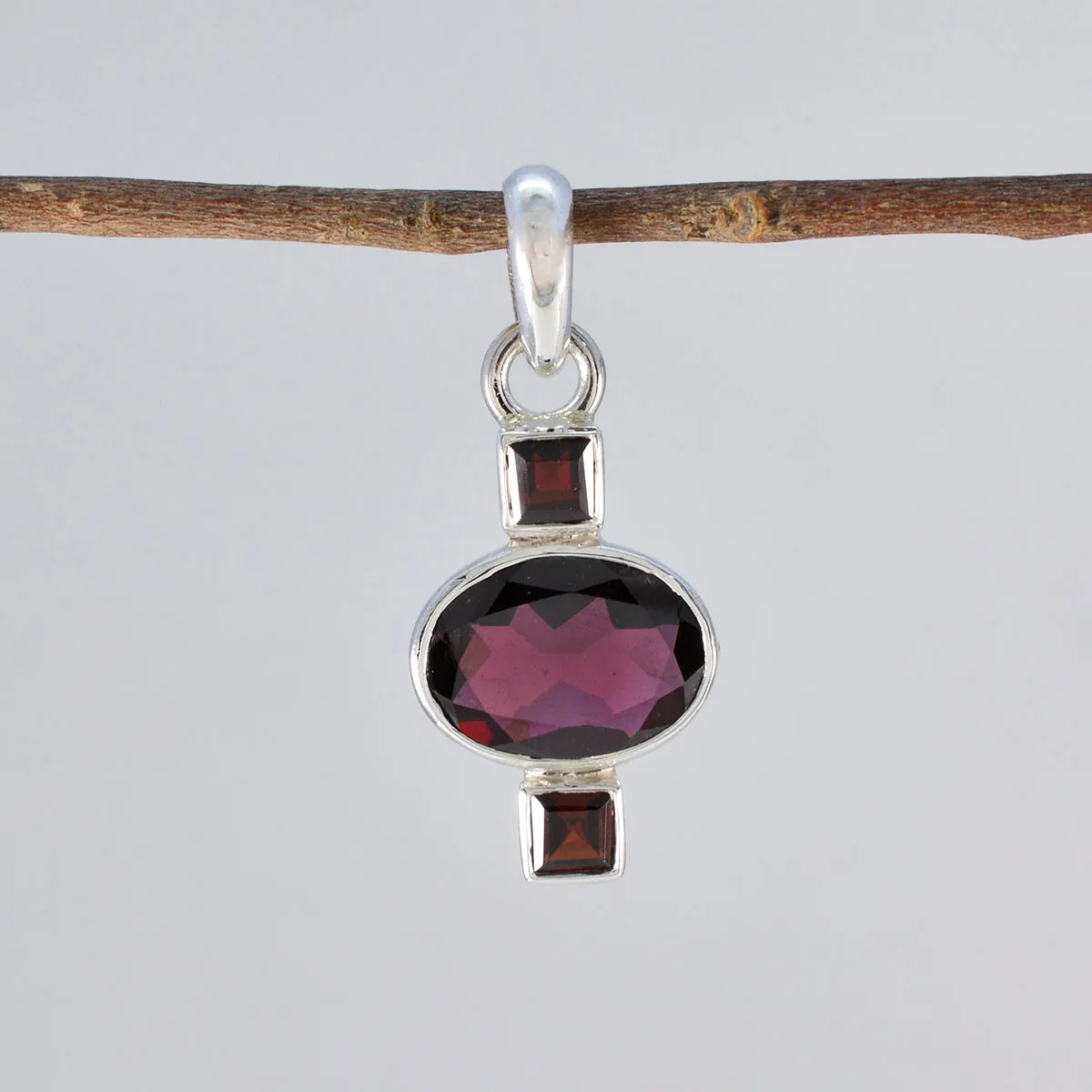 Riyo Engaging Gemstone Multi Faceted Red Garnet Sterling Silver Pendant Gift For Christmas