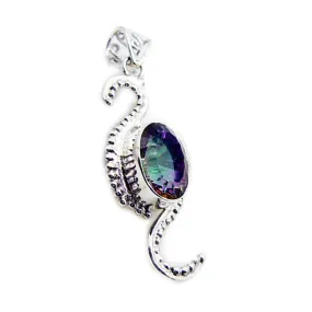 Riyo Engaging Gemstone Oval Faceted Multi Color Mystic Quartz Sterling Silver Pendant Gift For Handmade