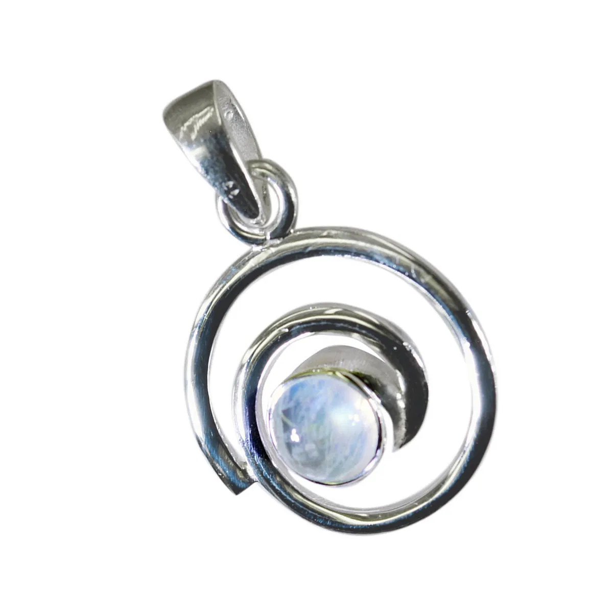 Riyo Exquisite Gems Round Cabochon White Rainbow Moonstone Solid Silver Pendant Gift For Easter Sunday