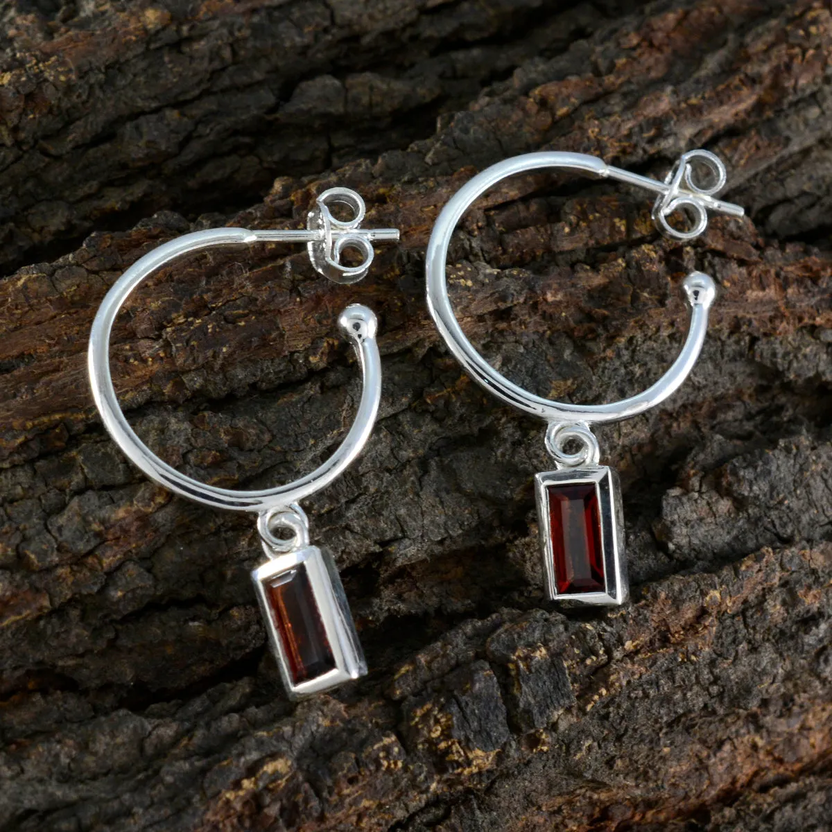 Riyo Fair Sterling Silver Earring For Demoiselle Garnet Earring Bezel Setting Red Earring Dangle Earring