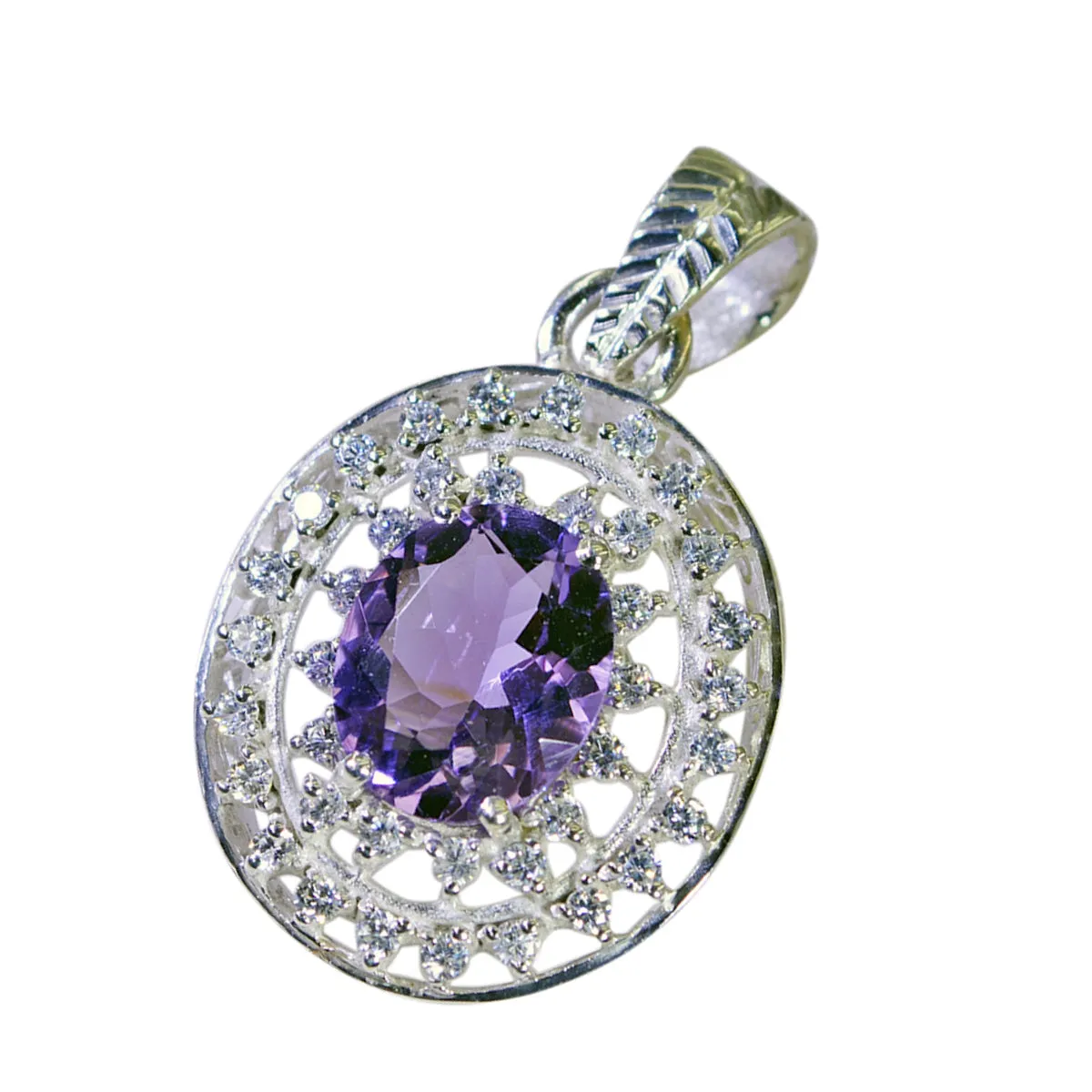 Riyo Fit Gems Oval Faceted Purple Amethyst Silver Pendant Gift For Wife