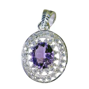 Riyo Fit Gems Oval Faceted Purple Amethyst Silver Pendant Gift For Wife