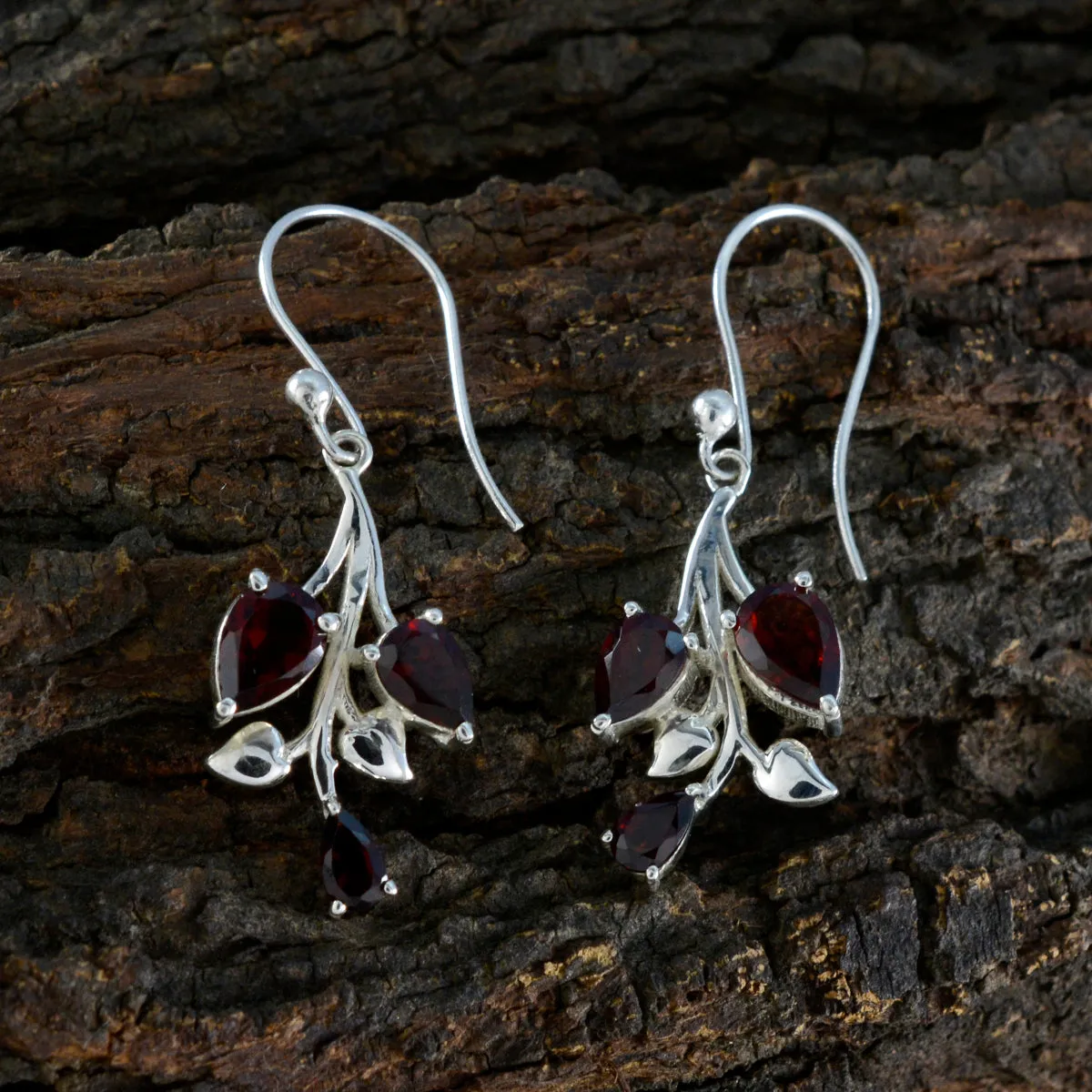 Riyo Foxy 925 Sterling Silver Earring For Wife Garnet Earring Bezel Setting Red Earring Dangle Earring